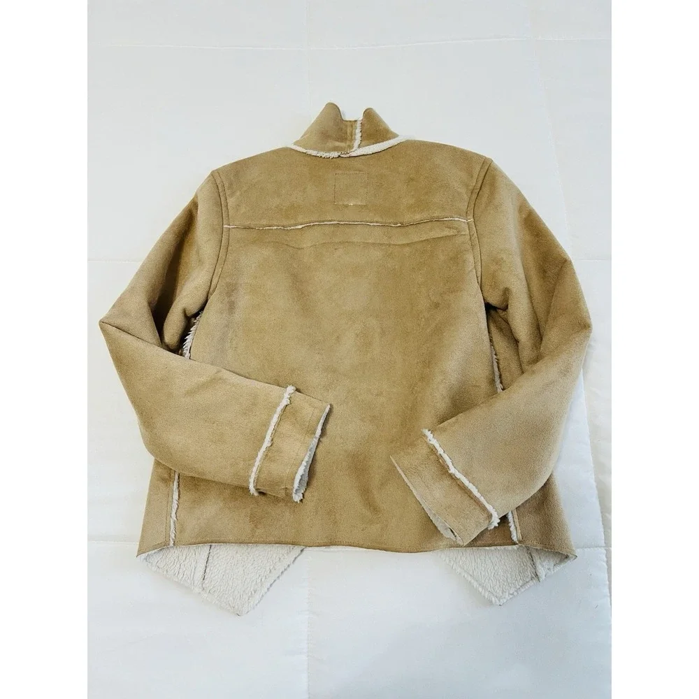 Gap Kids Girls Sherpa Jacket Beige Long Sleeve Open‎ Front Fleece Lined S 4-7Yrs